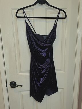 Cowl-Neck Velvet Mini Dress in Deep Purple